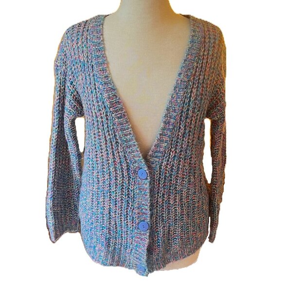 Wet Seal Chunky Knit Cardigan Sweater Pastel Womens Juniors XS Wool 80s Cottage - Picture 1 of 10